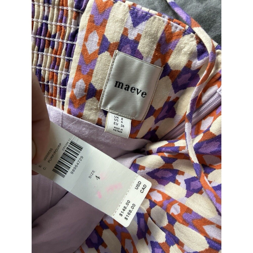 NWT Anthropologie Maeve The Ophelia Sleeveless Linen Mini Dress 4 Purple Orange - Picture 6 of 8